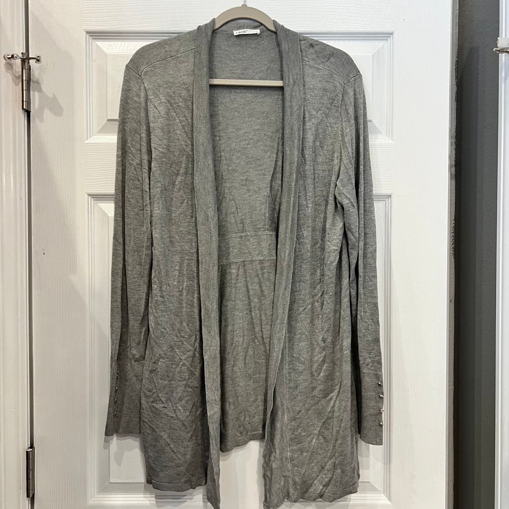 A ROW Cardigan Viscose Knit Heather Grey Minimalist Longline Open Front L